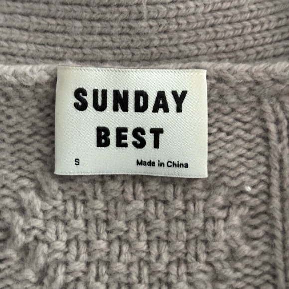 Sunday Best Taupe Cable Knit Cardigan Wool Blend Sz. Small Grandpa Grandma Luxe - Picture 2 of 11